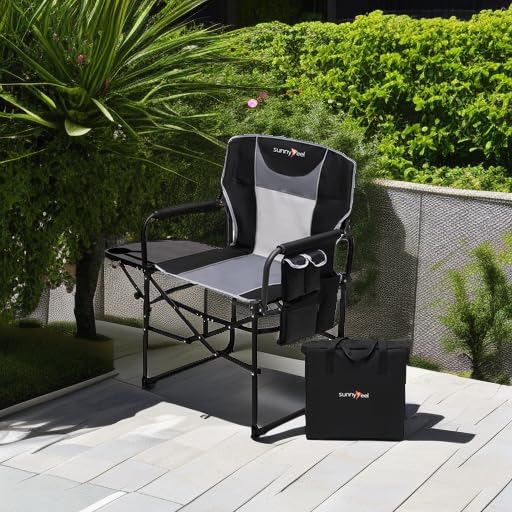 Oversized Portable Directors Camping Chair with Side Table
