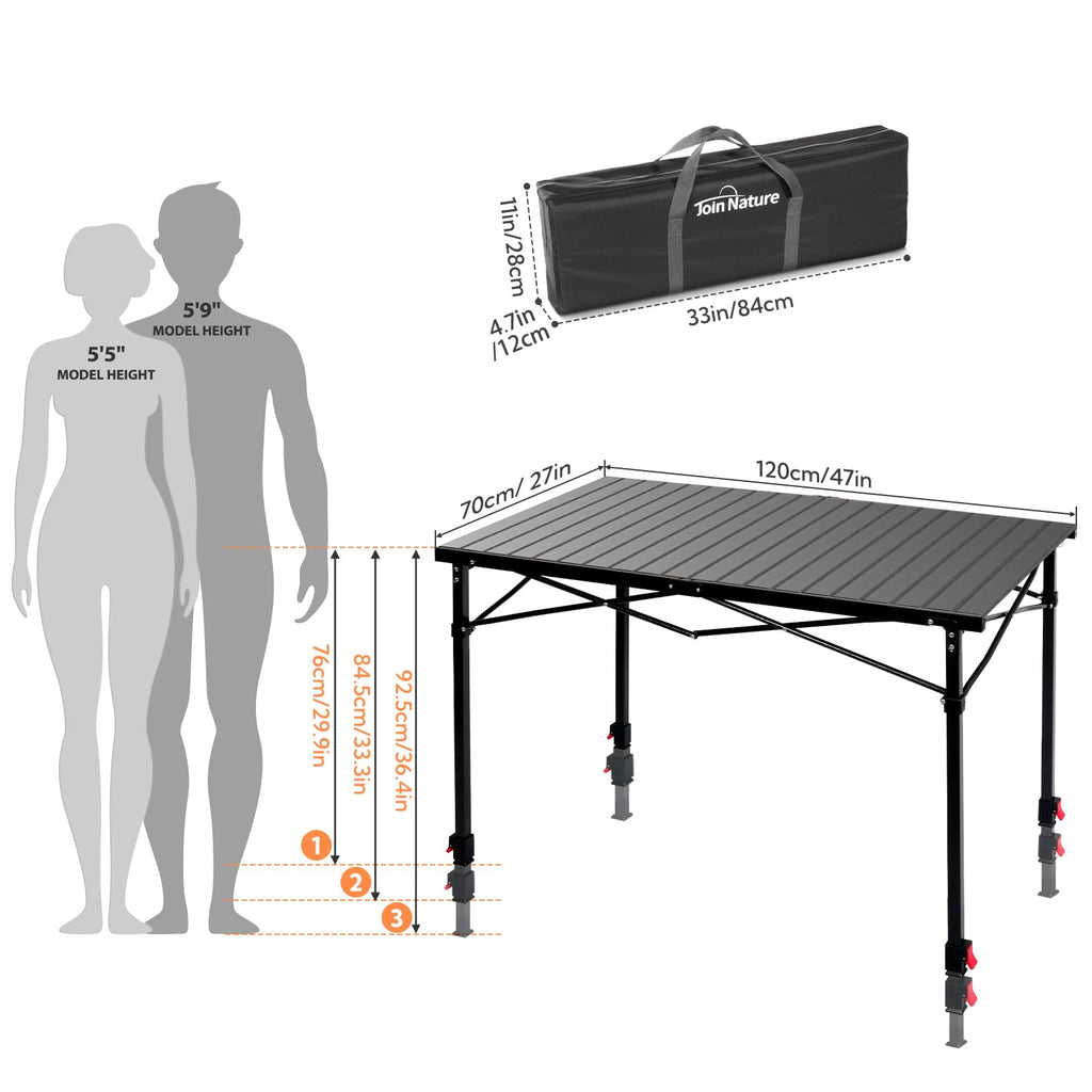 Adjustable Folding Camping Table for 2 to 6 People 220 lb Capacity