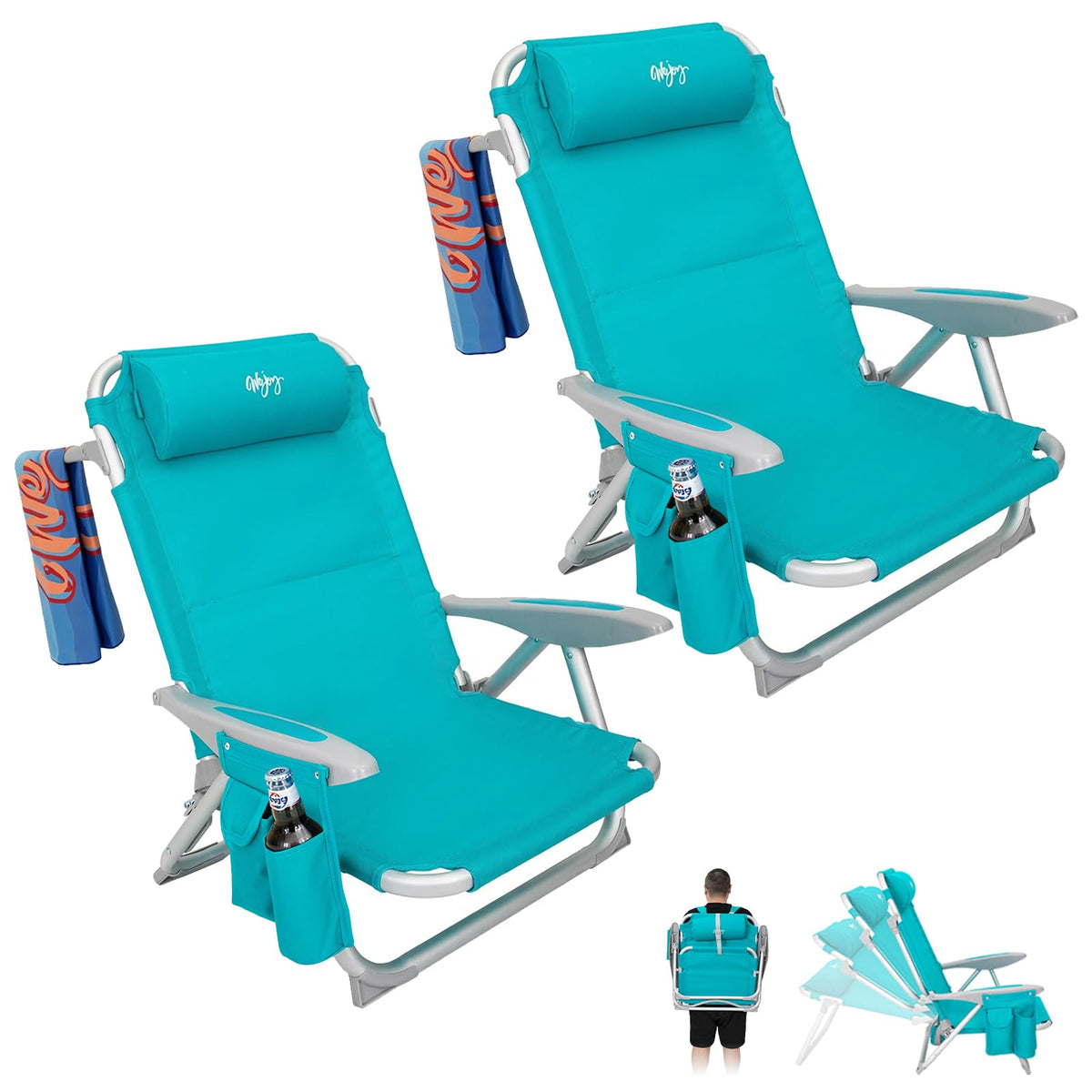 Adjustable 4 Position Reclining Beach Chair for Adults