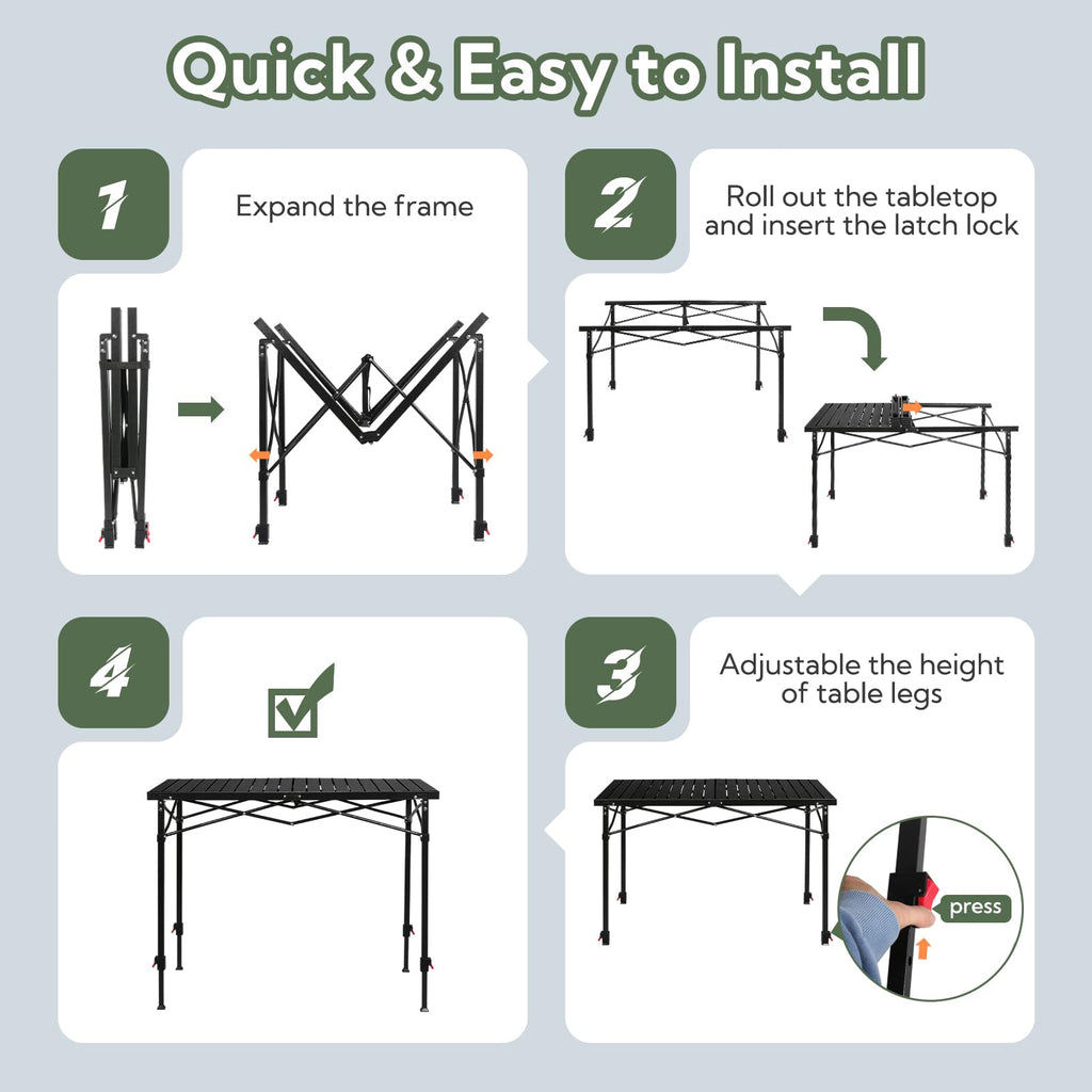Adjustable Folding Camping Table for 2 to 6 People 220 lb Capacity