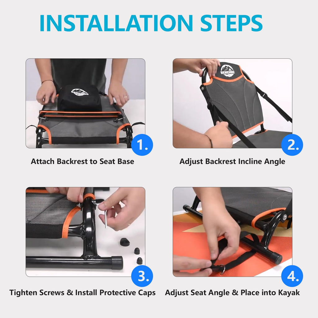 Adjustable Aluminum Kayak Seat with Backrest and Waterproof Bag