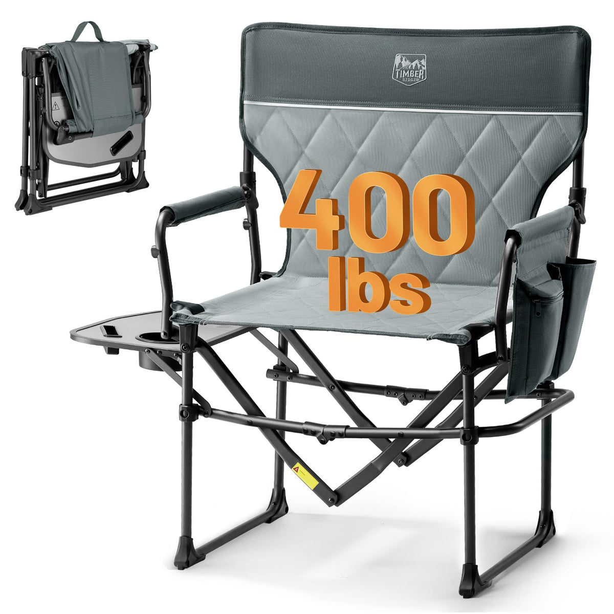 Heavy Duty Portable Camping Chair with Side Table and Pocket