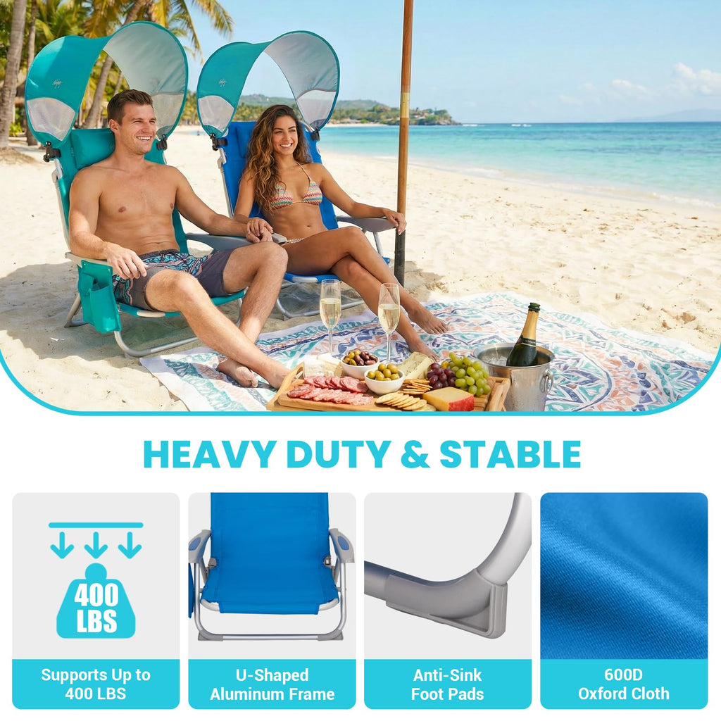 Adjustable 4 Position Reclining Beach Chair for Adults