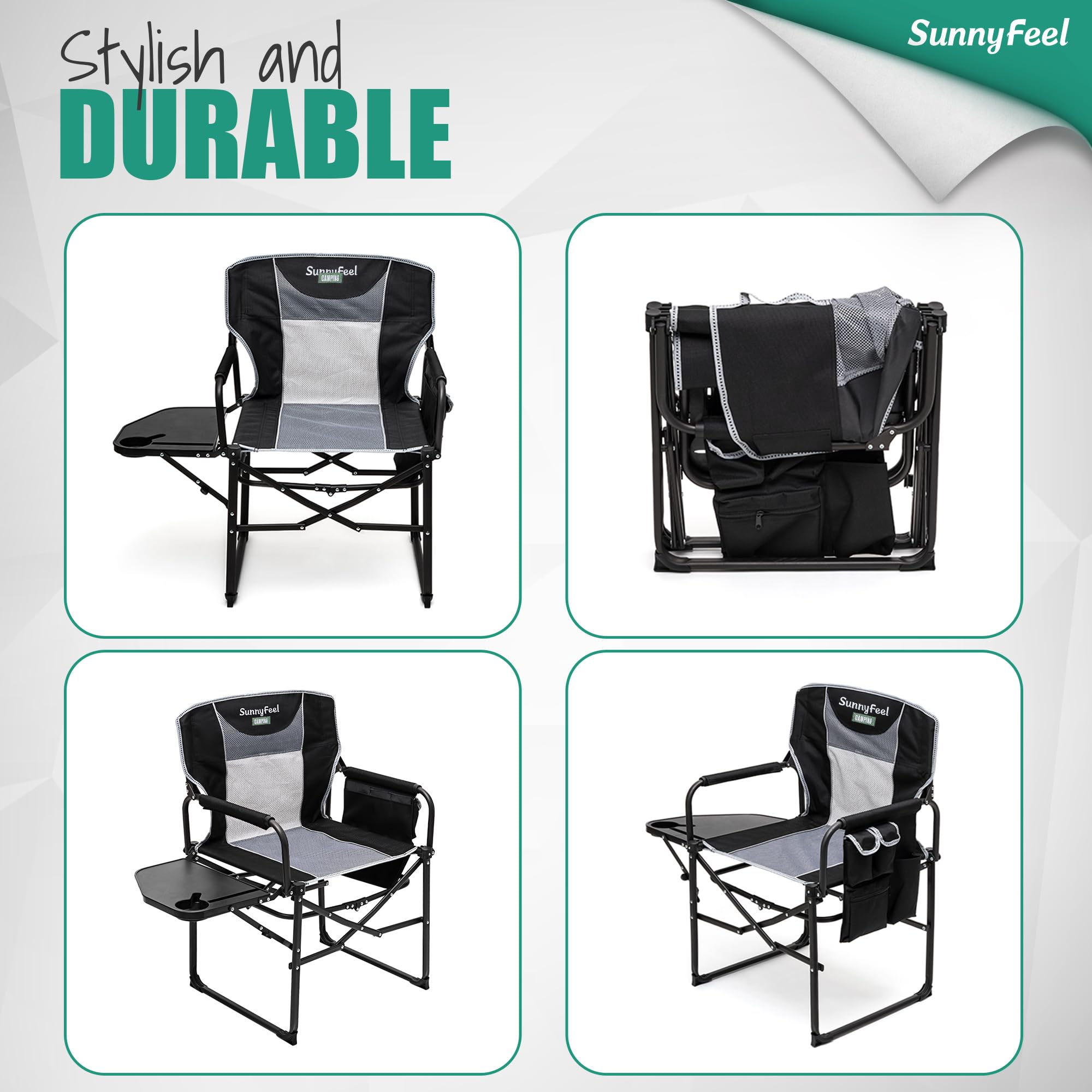 Oversized Portable Directors Camping Chair with Side Table