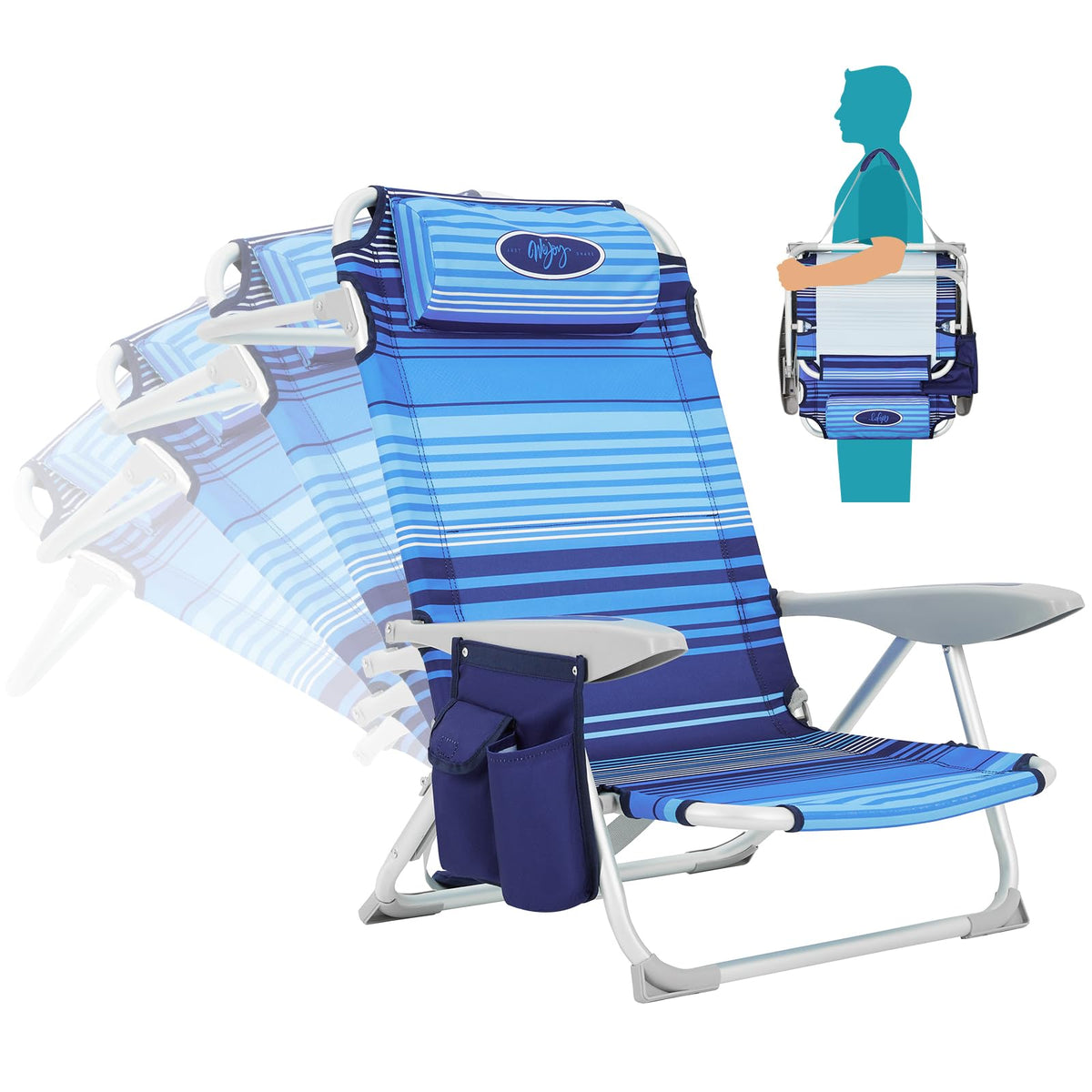 Adjustable 4 Position Reclining Beach Chair for Adults