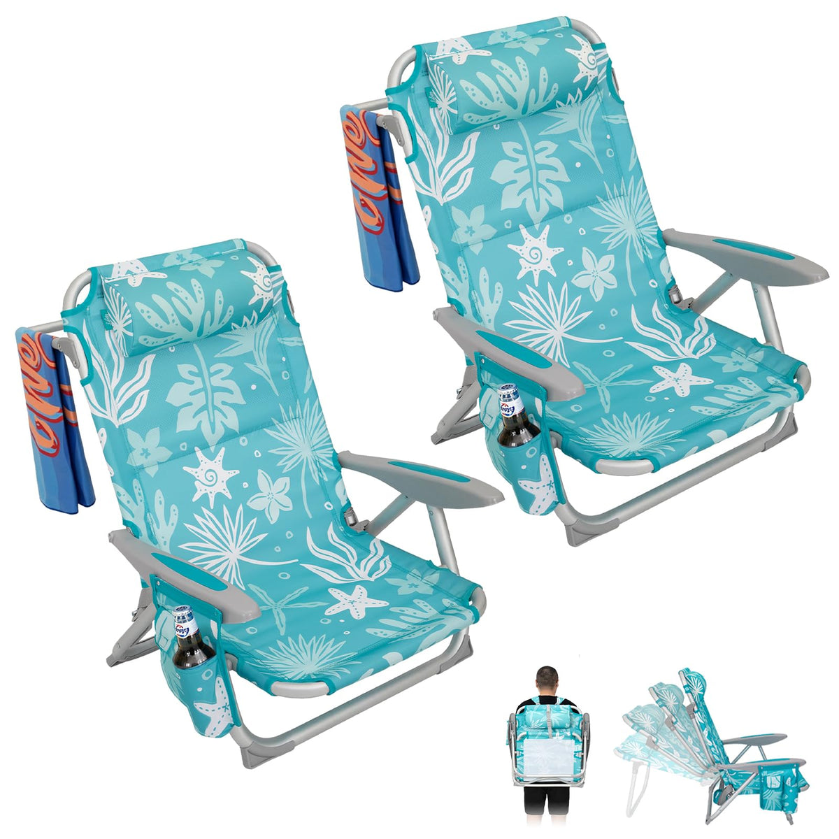 Adjustable 4 Position Reclining Beach Chair for Adults
