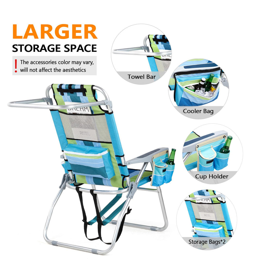 Tall Folding Beach Chairs 2 Pack with Cooler and Cup Holders