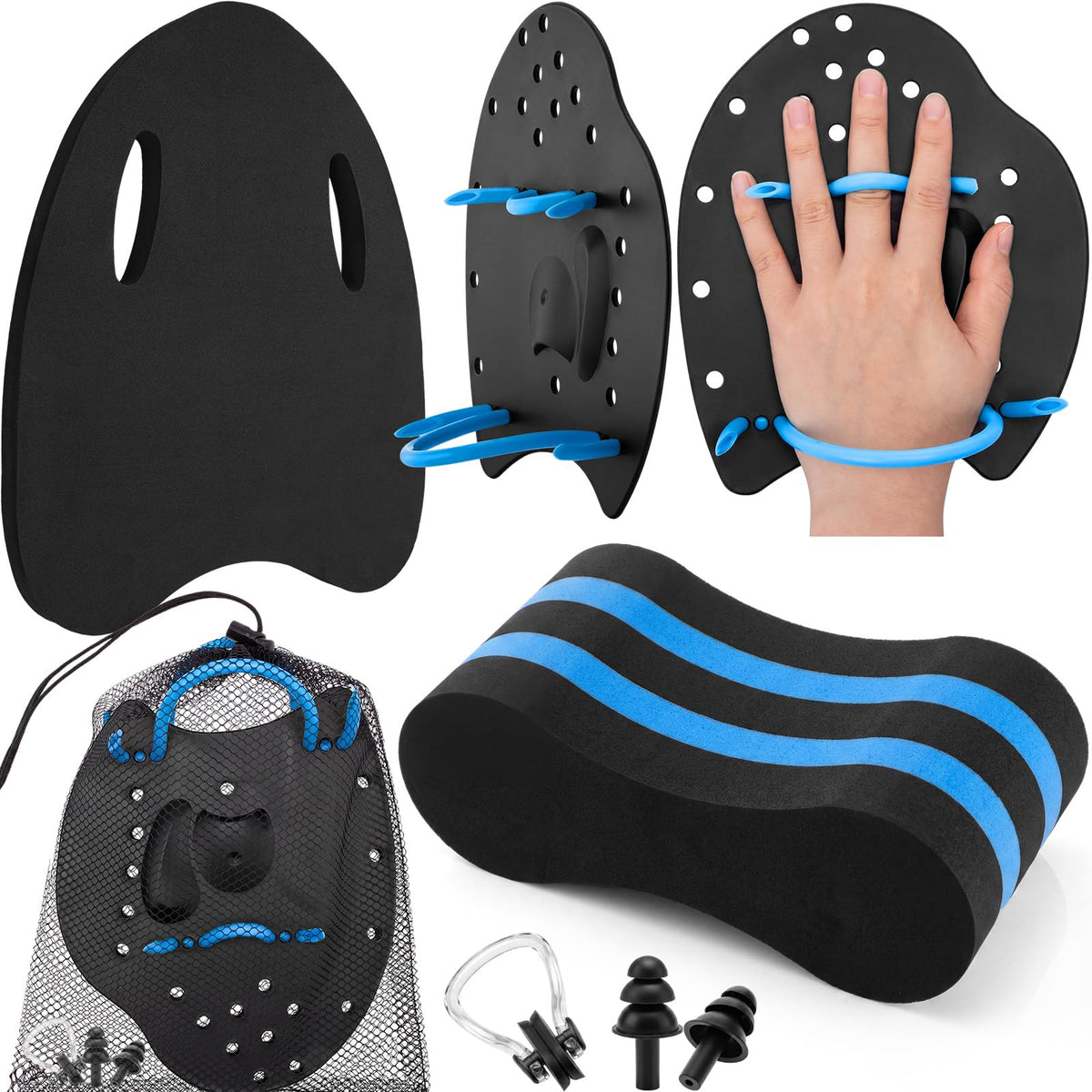 Swim Training Kit with Kickboard Paddles and Pull Buoy