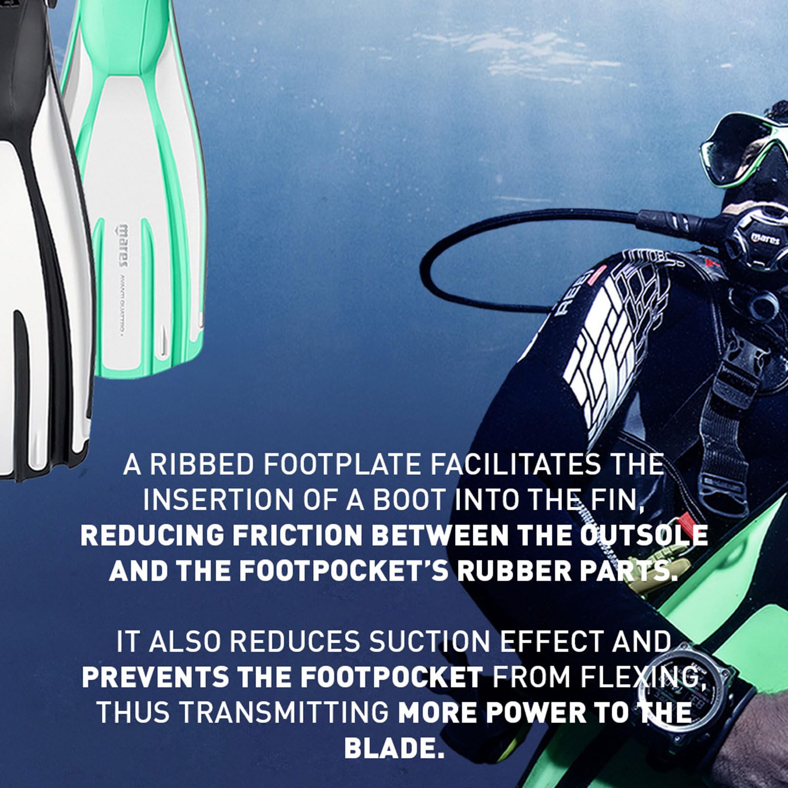 Open Heel Scuba Diving Fins with Four Channel Design