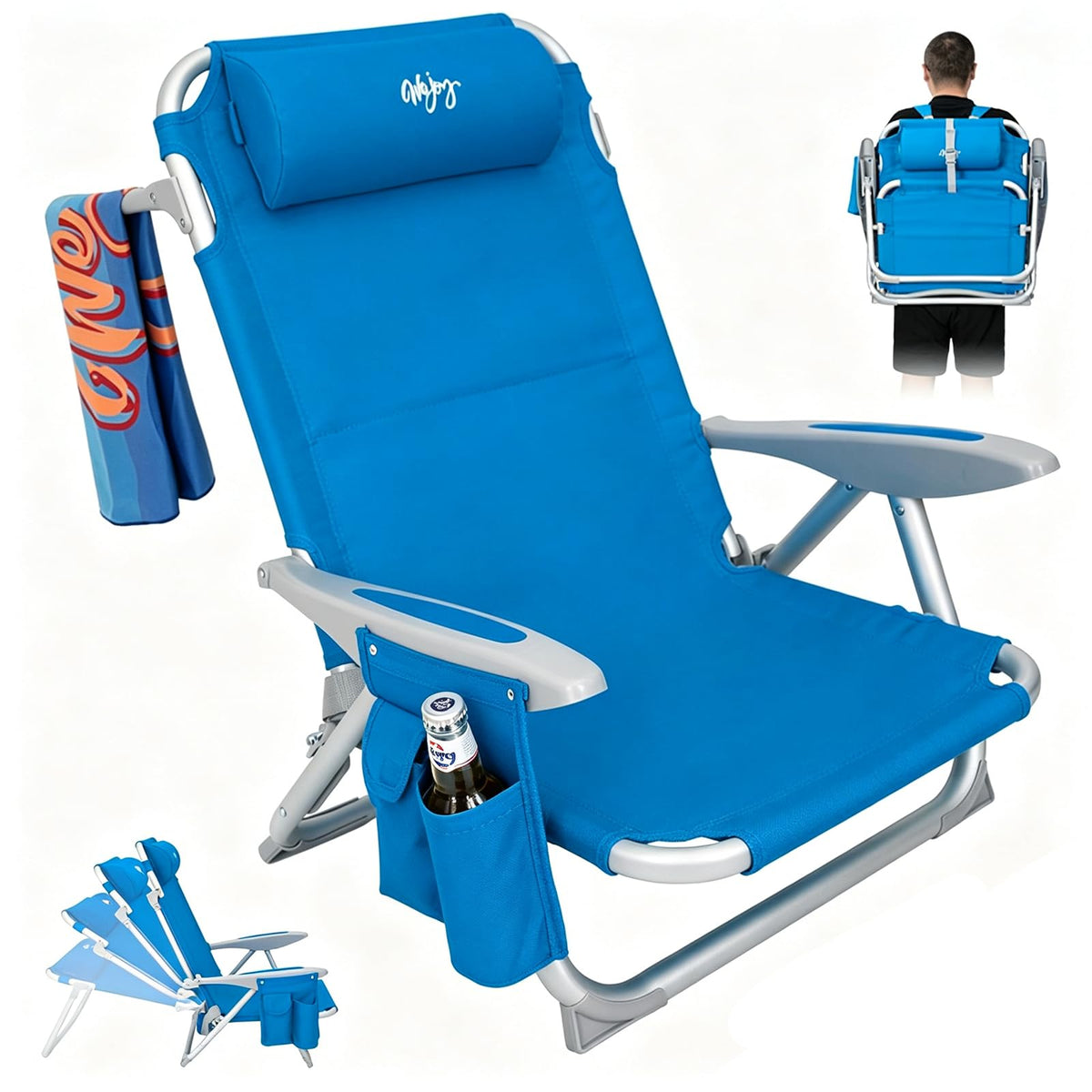 Adjustable 4 Position Reclining Beach Chair for Adults
