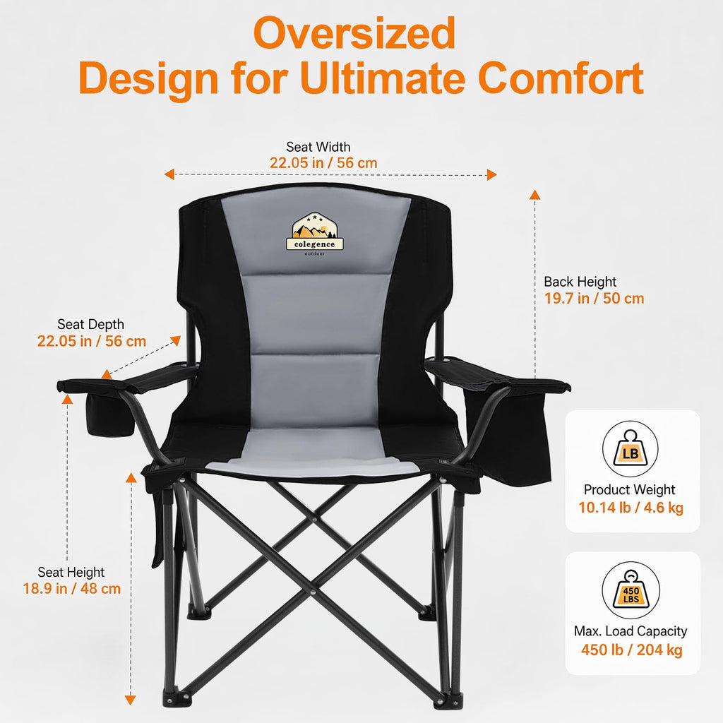 Oversized Heavy Duty Folding Camping Chair with Cooler Bag
