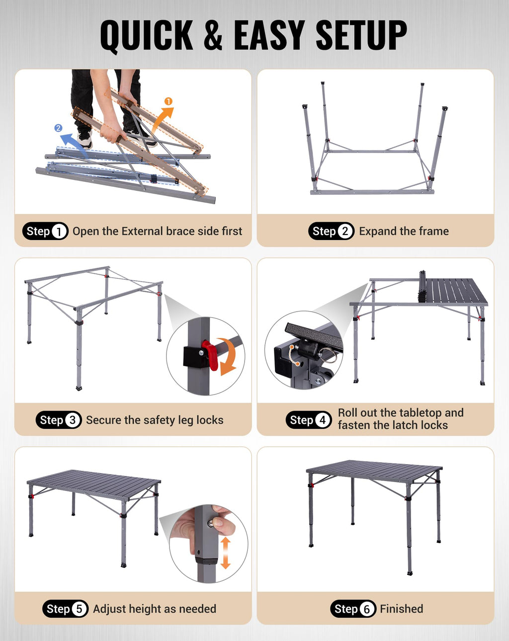 Lightweight Aluminum Folding Camping Table for Outdoor Use