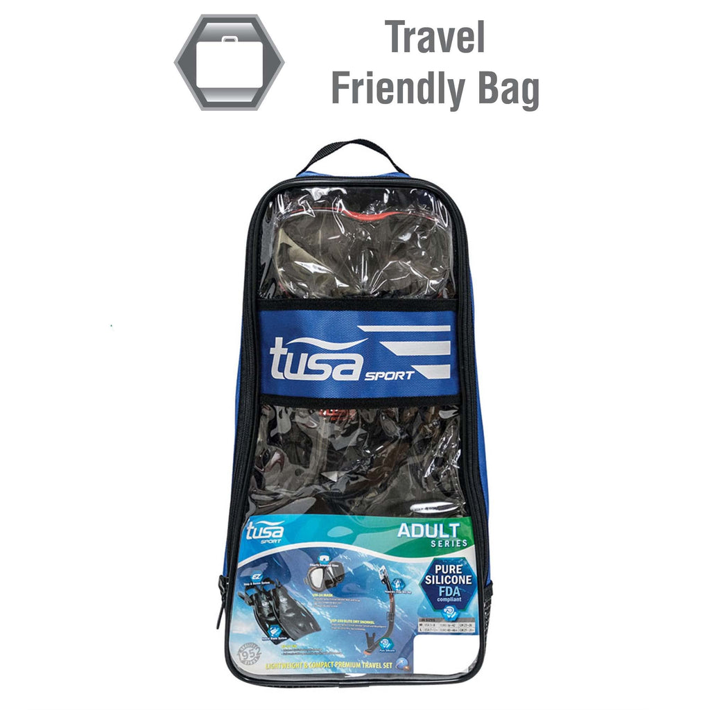 Adult Powerview Mask Dry Snorkel and Fins Travel Set