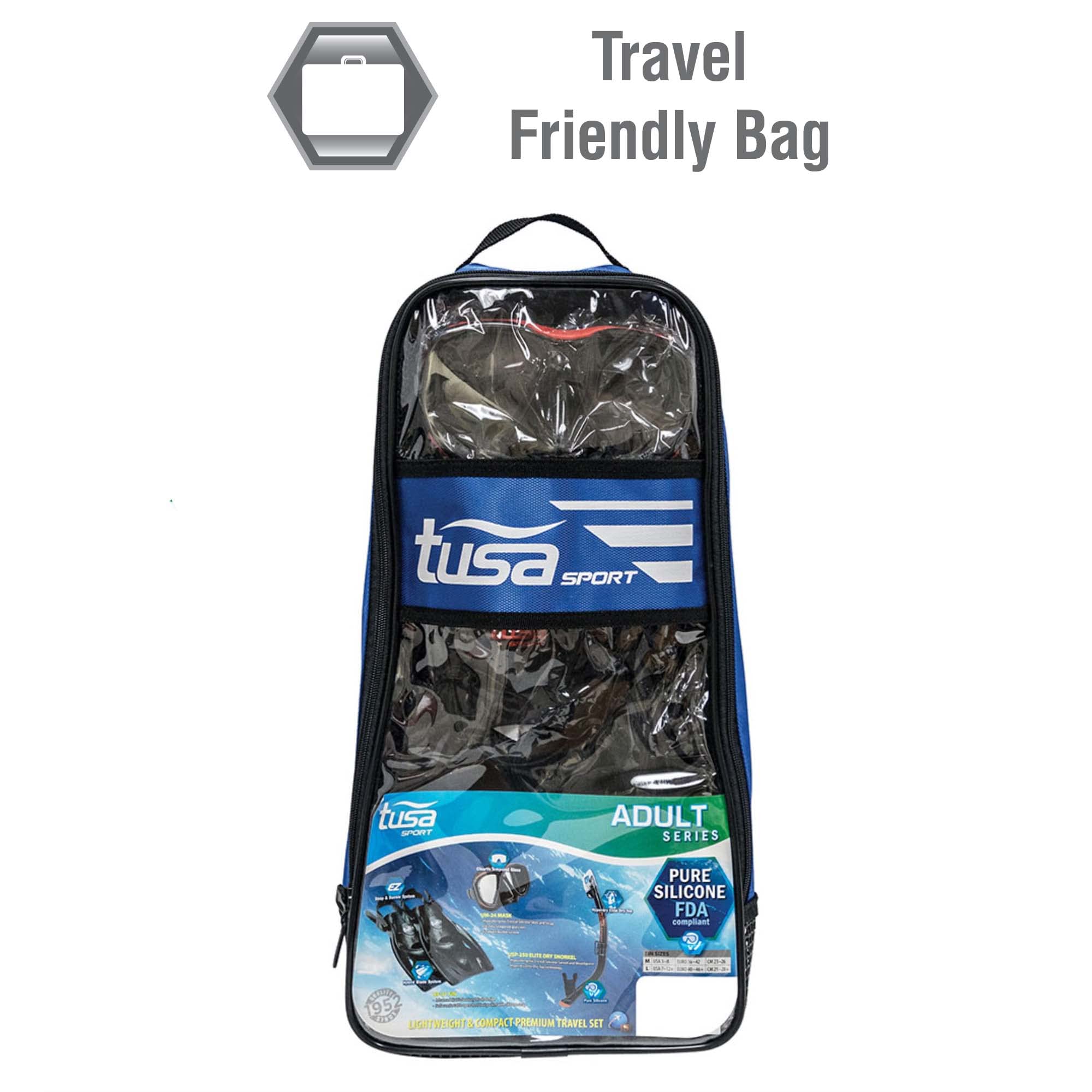 Adult Powerview Mask Dry Snorkel and Fins Travel Set