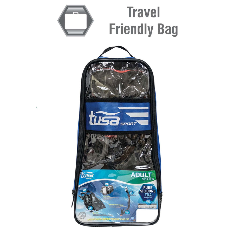 Adult Powerview Mask Dry Snorkel and Fins Travel Set