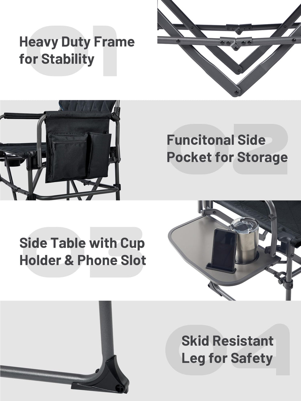 Heavy Duty Portable Camping Chair with Side Table and Pocket