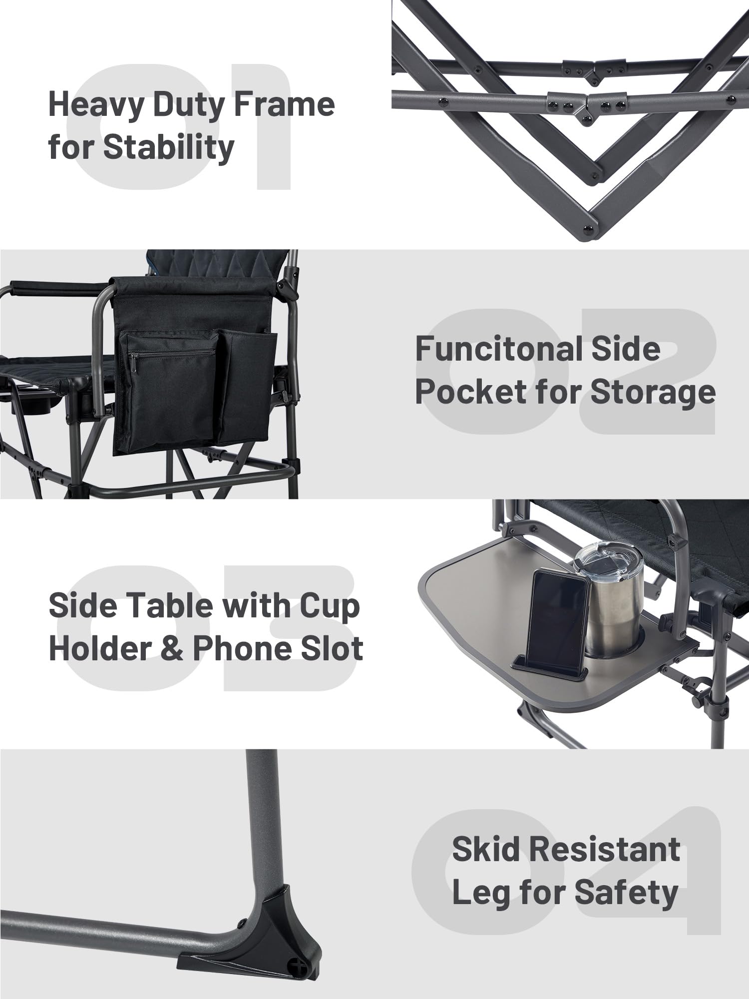 Heavy Duty Portable Camping Chair with Side Table and Pocket