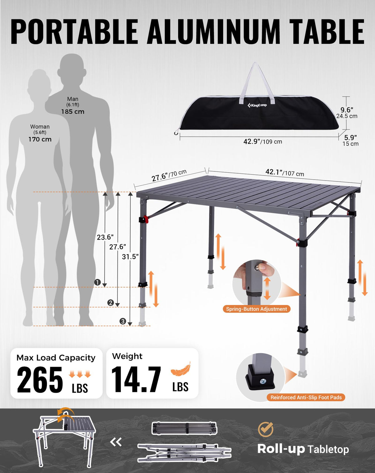 Lightweight Aluminum Folding Camping Table for Outdoor Use