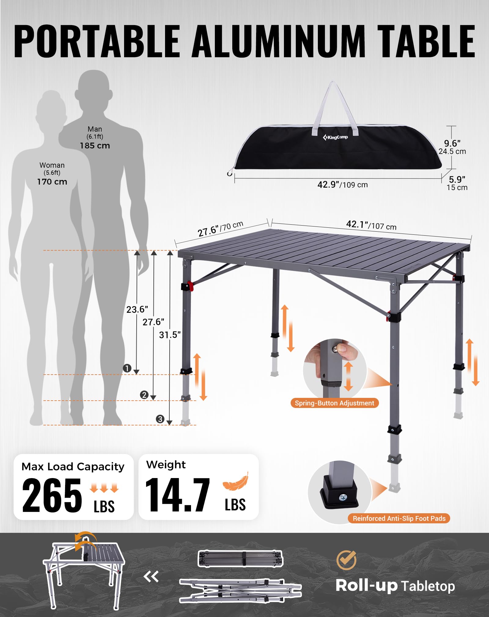 Lightweight Aluminum Folding Camping Table for Outdoor Use