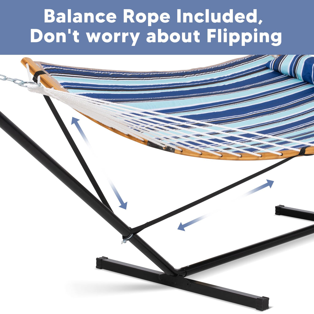 Double Quilted Outdoor Hammock with Stand and Pillow