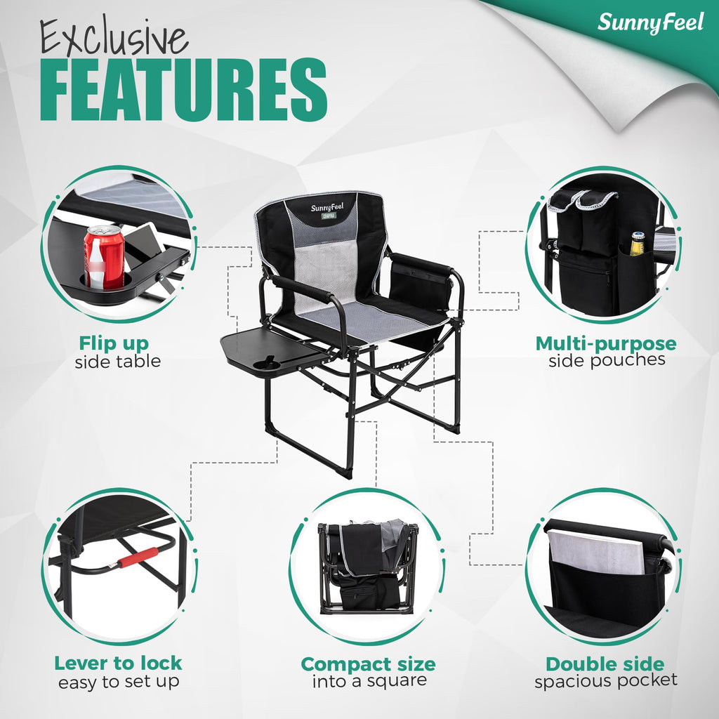 Oversized Portable Directors Camping Chair with Side Table