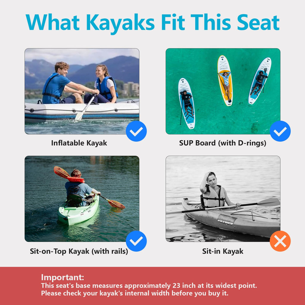 Adjustable Aluminum Kayak Seat with Backrest and Waterproof Bag