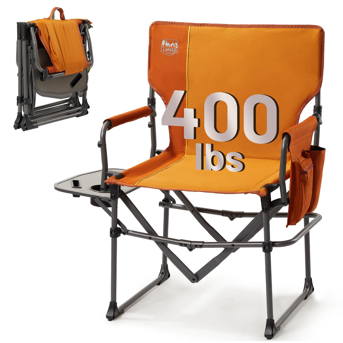 Heavy Duty Portable Camping Chair with Side Table and Pocket