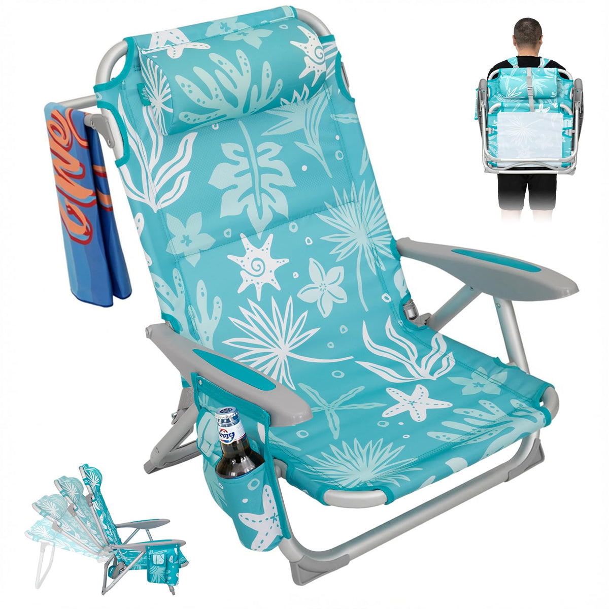 Adjustable 4 Position Reclining Beach Chair for Adults