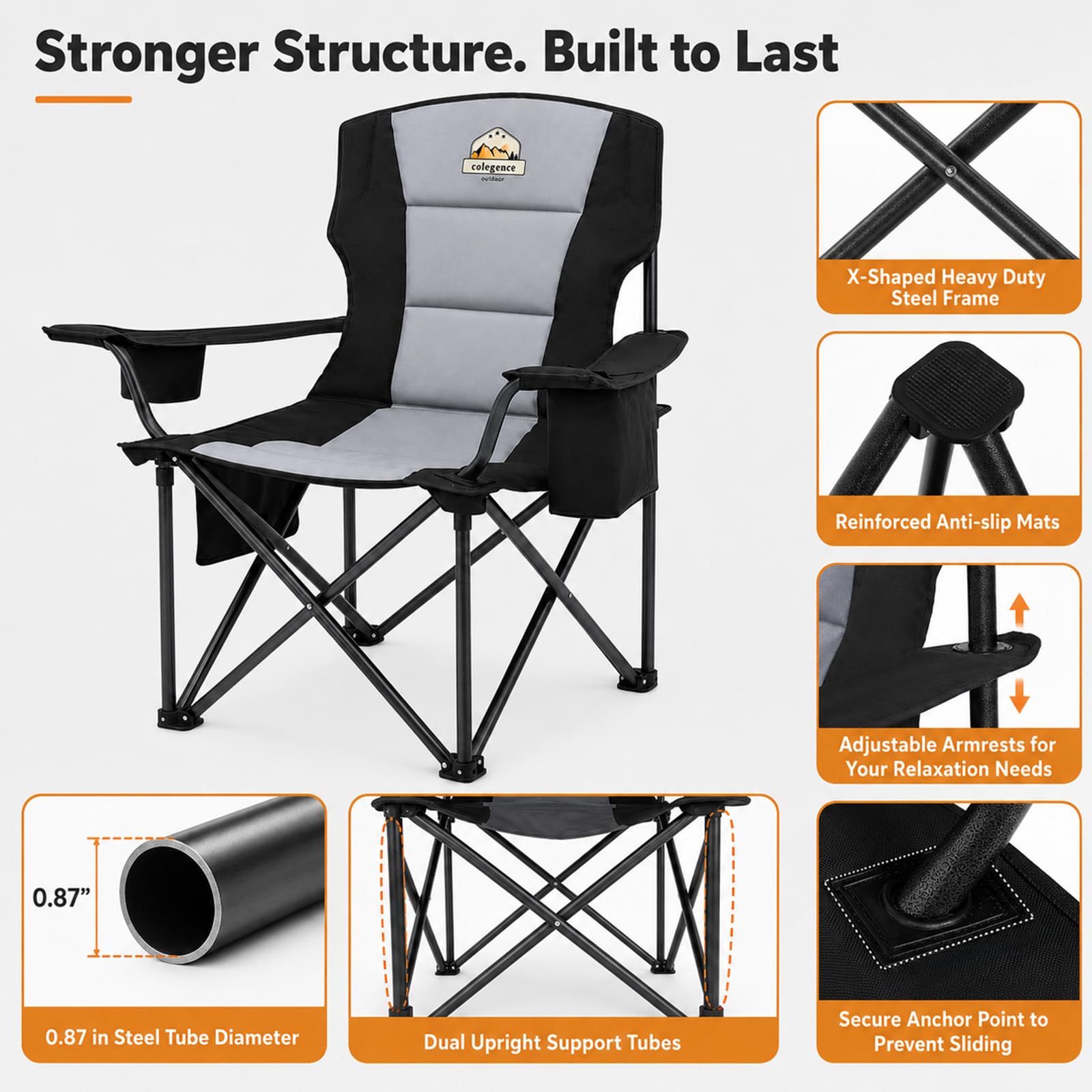 Oversized Heavy Duty Folding Camping Chair with Cooler Bag