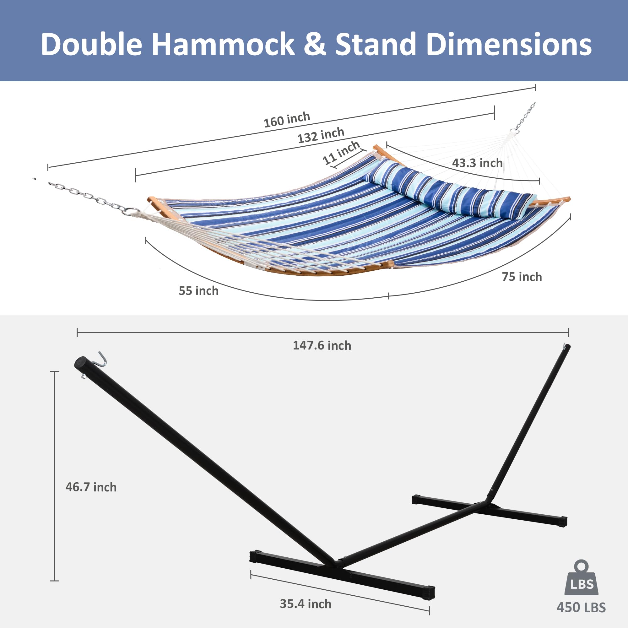 Double Quilted Outdoor Hammock with Stand and Pillow