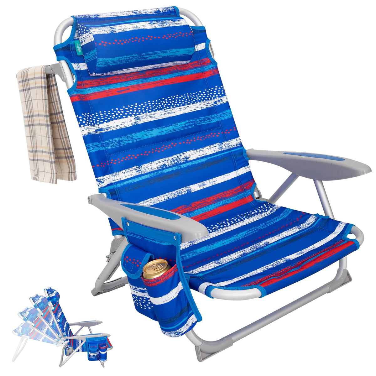 Adjustable 4 Position Reclining Beach Chair for Adults