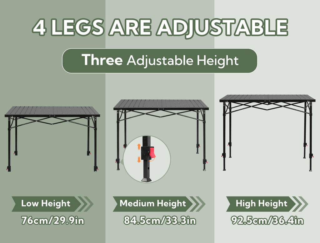 Adjustable Folding Camping Table for 2 to 6 People 220 lb Capacity