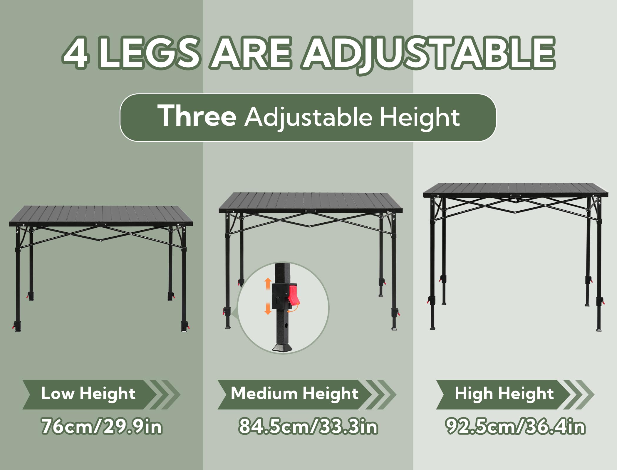 Adjustable Folding Camping Table for 2 to 6 People 220 lb Capacity
