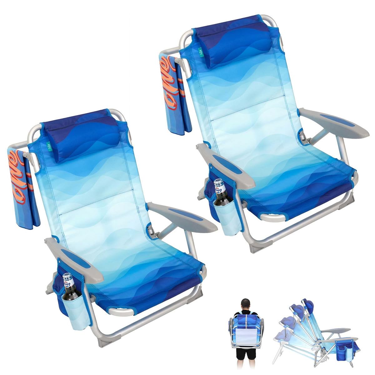 Adjustable 4 Position Reclining Beach Chair for Adults