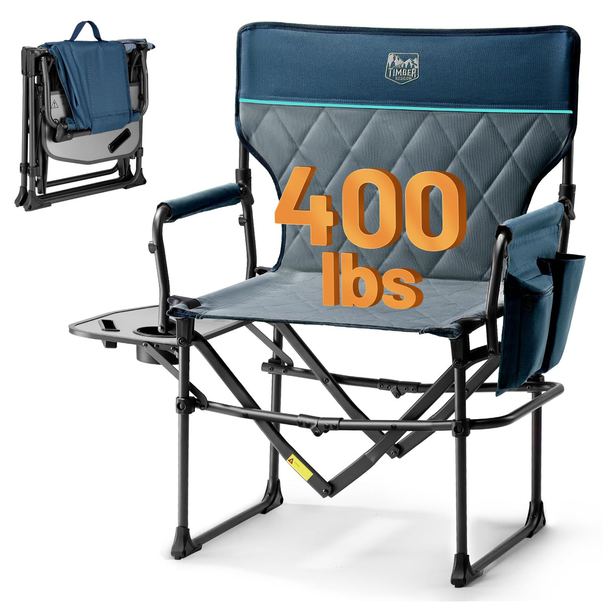 Heavy Duty Portable Camping Chair with Side Table and Pocket