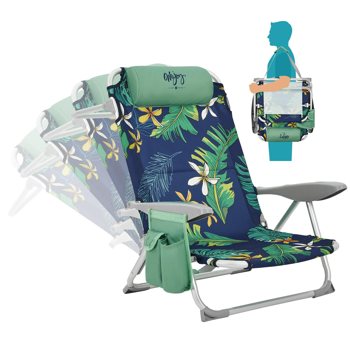 Adjustable 4 Position Reclining Beach Chair for Adults