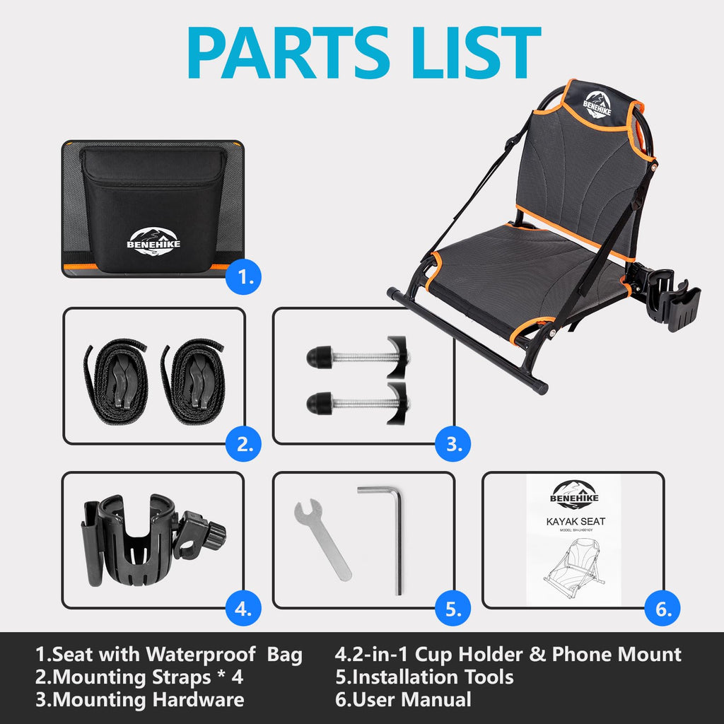 Adjustable Aluminum Kayak Seat with Backrest and Waterproof Bag