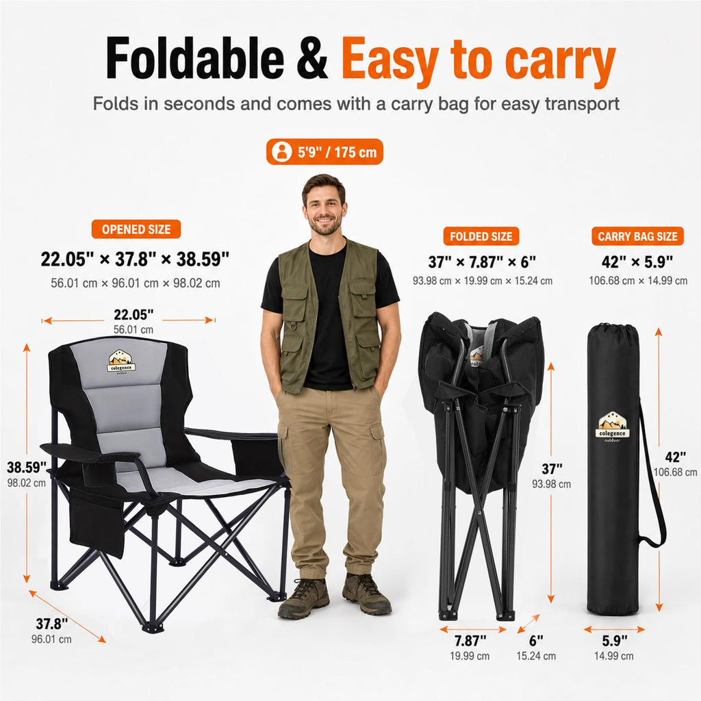 Oversized Heavy Duty Folding Camping Chair with Cooler Bag