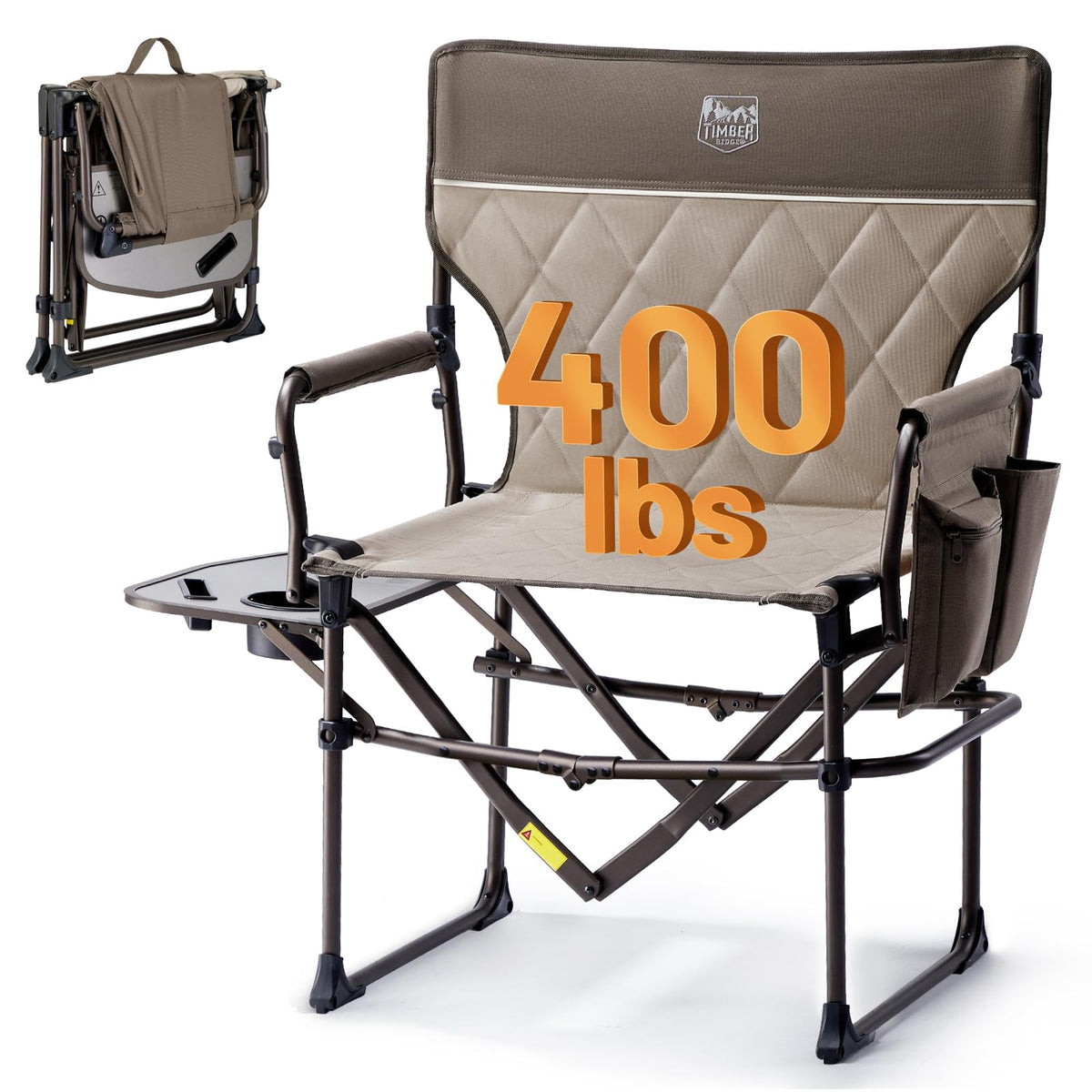 Heavy Duty Portable Camping Chair with Side Table and Pocket