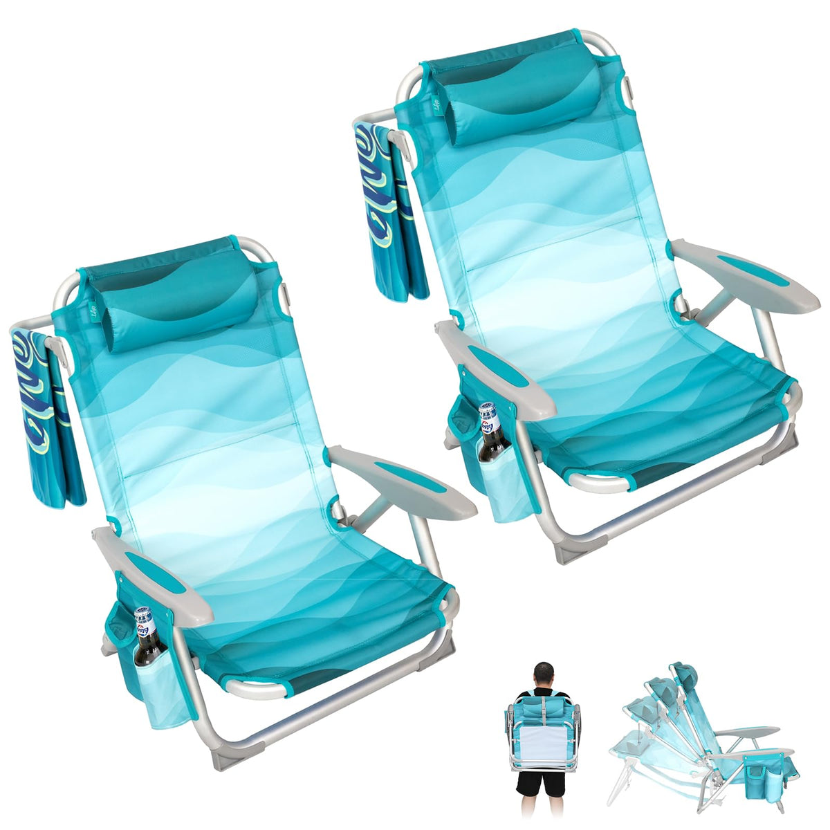 Adjustable 4 Position Reclining Beach Chair for Adults