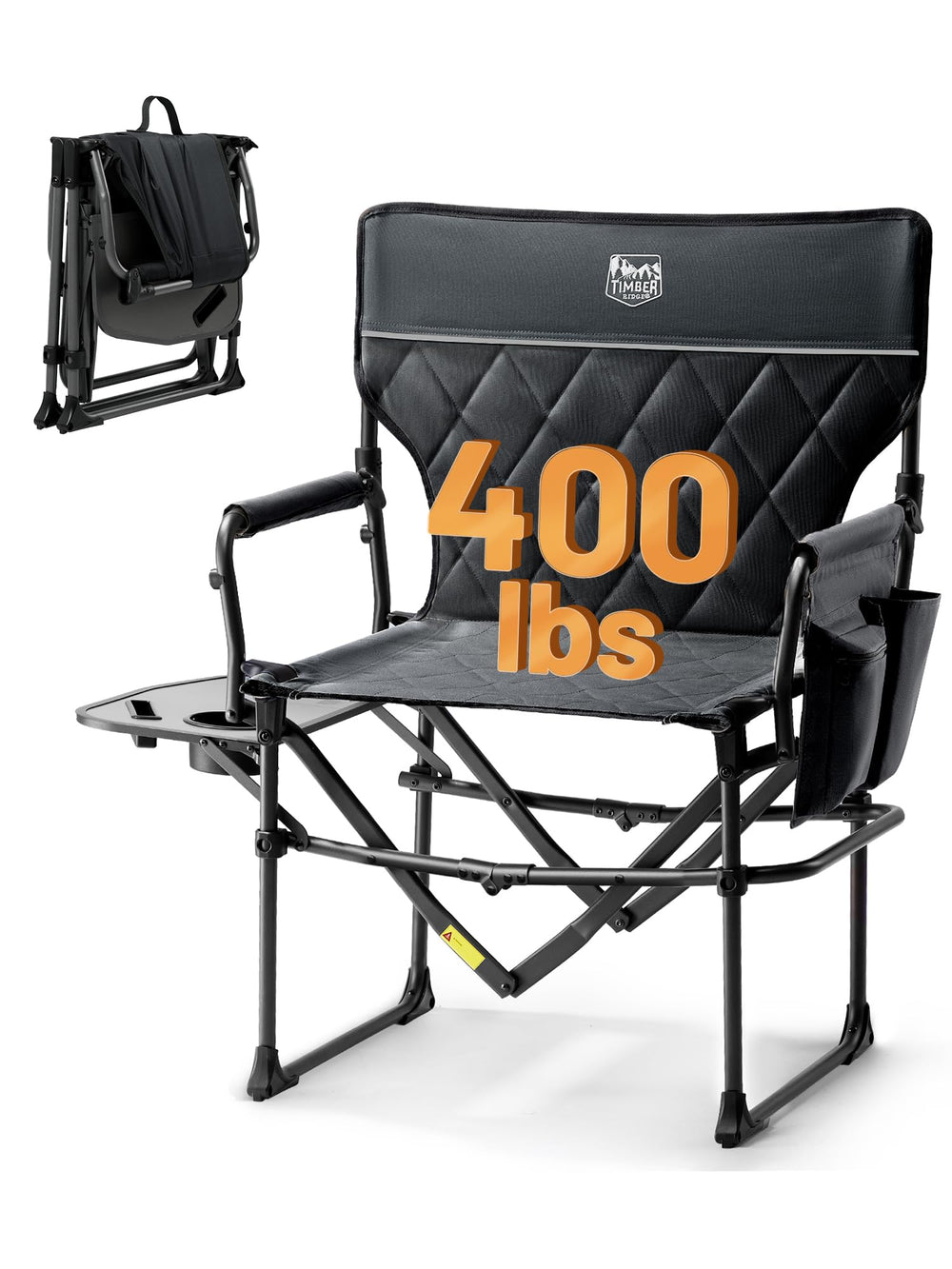Heavy Duty Portable Camping Chair with Side Table and Pocket