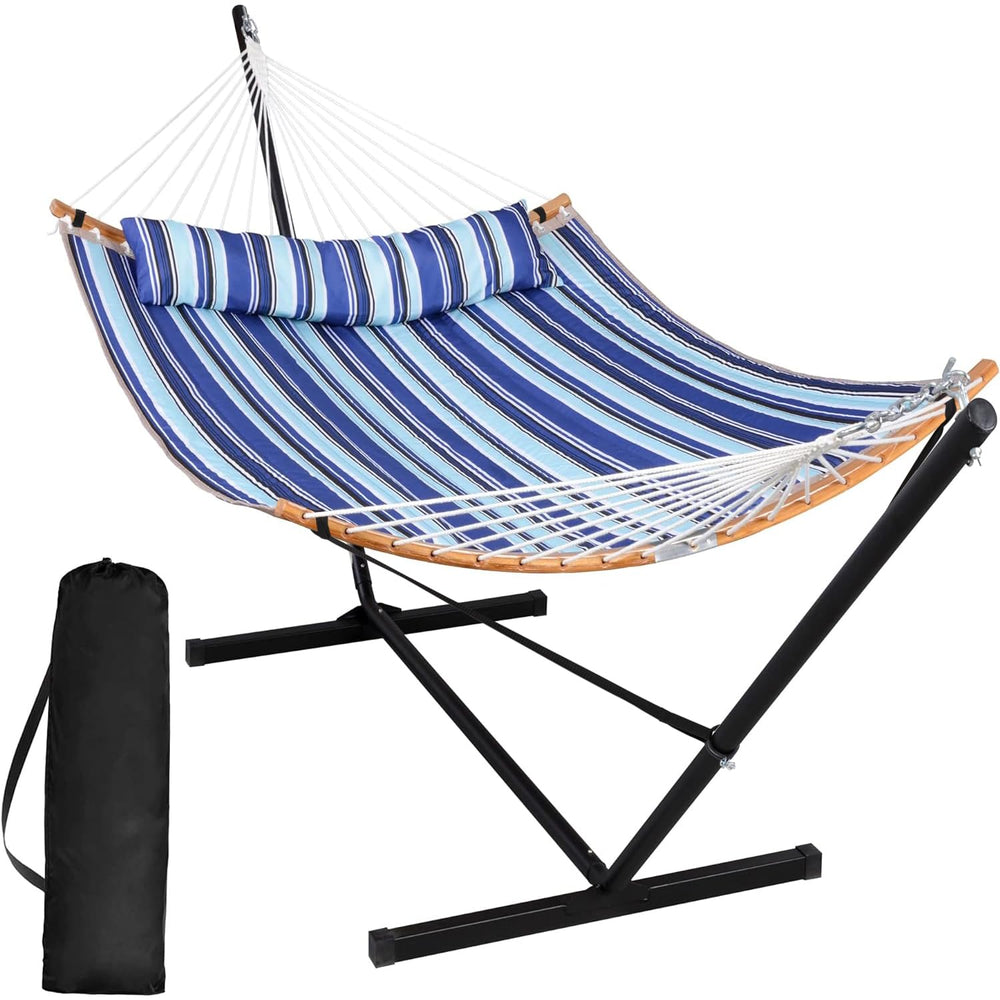 Double Quilted Outdoor Hammock with Stand and Pillow