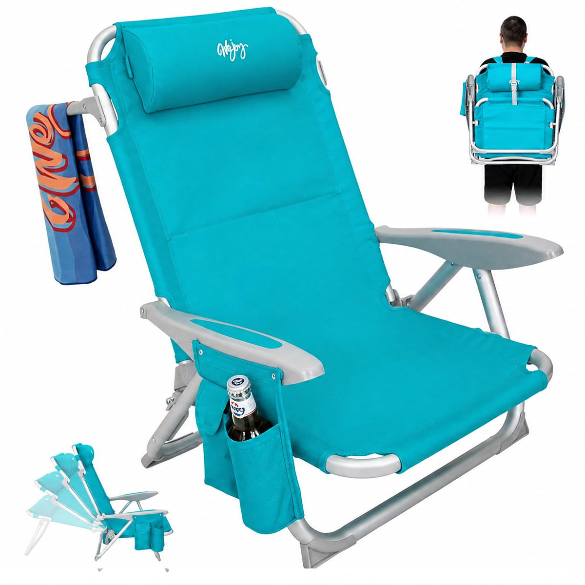 Adjustable 4 Position Reclining Beach Chair for Adults