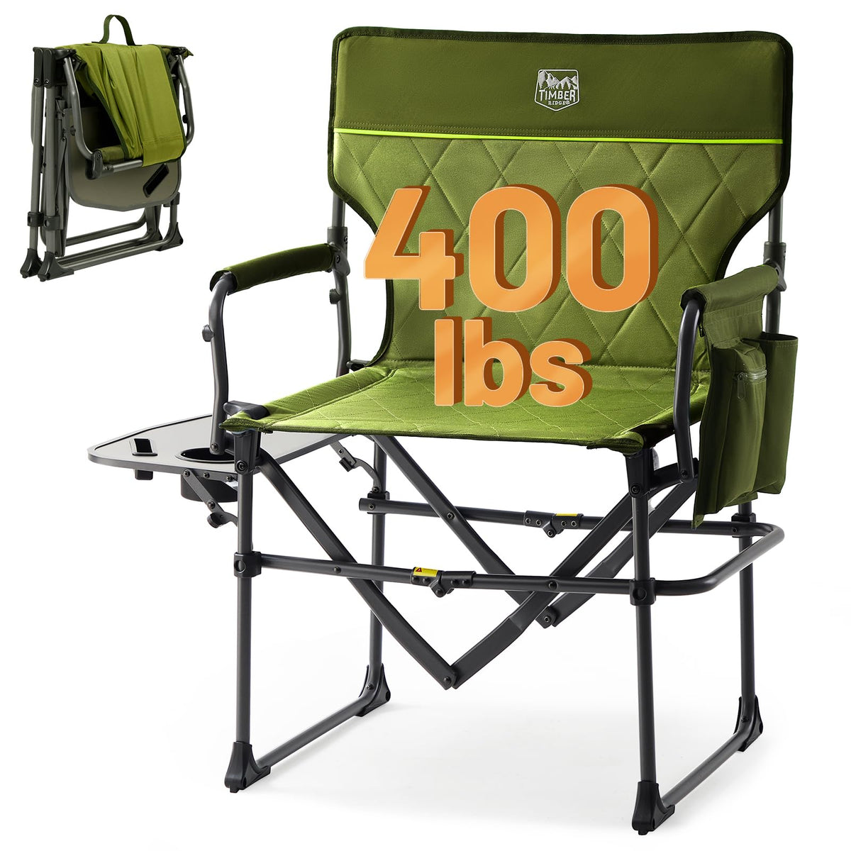 Heavy Duty Portable Camping Chair with Side Table and Pocket