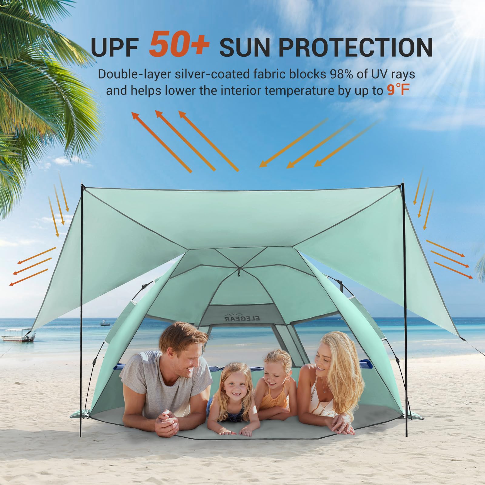 Pop Up Beach Tent Canopy with UPF 50 UV Protection