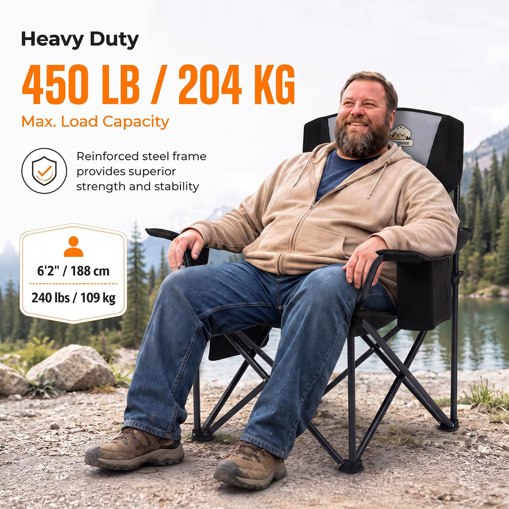 Oversized Heavy Duty Folding Camping Chair with Cooler Bag