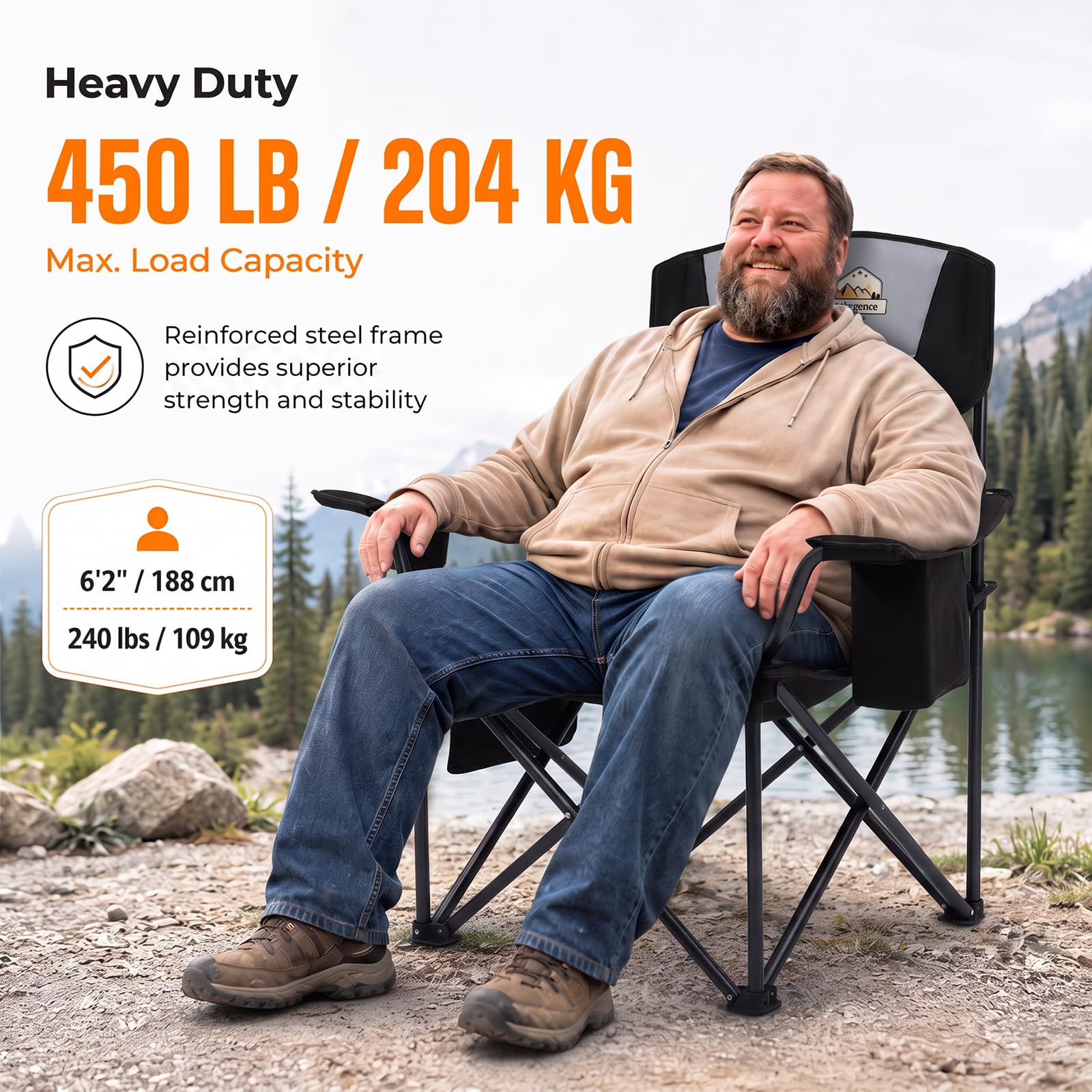Oversized Heavy Duty Folding Camping Chair with Cooler Bag