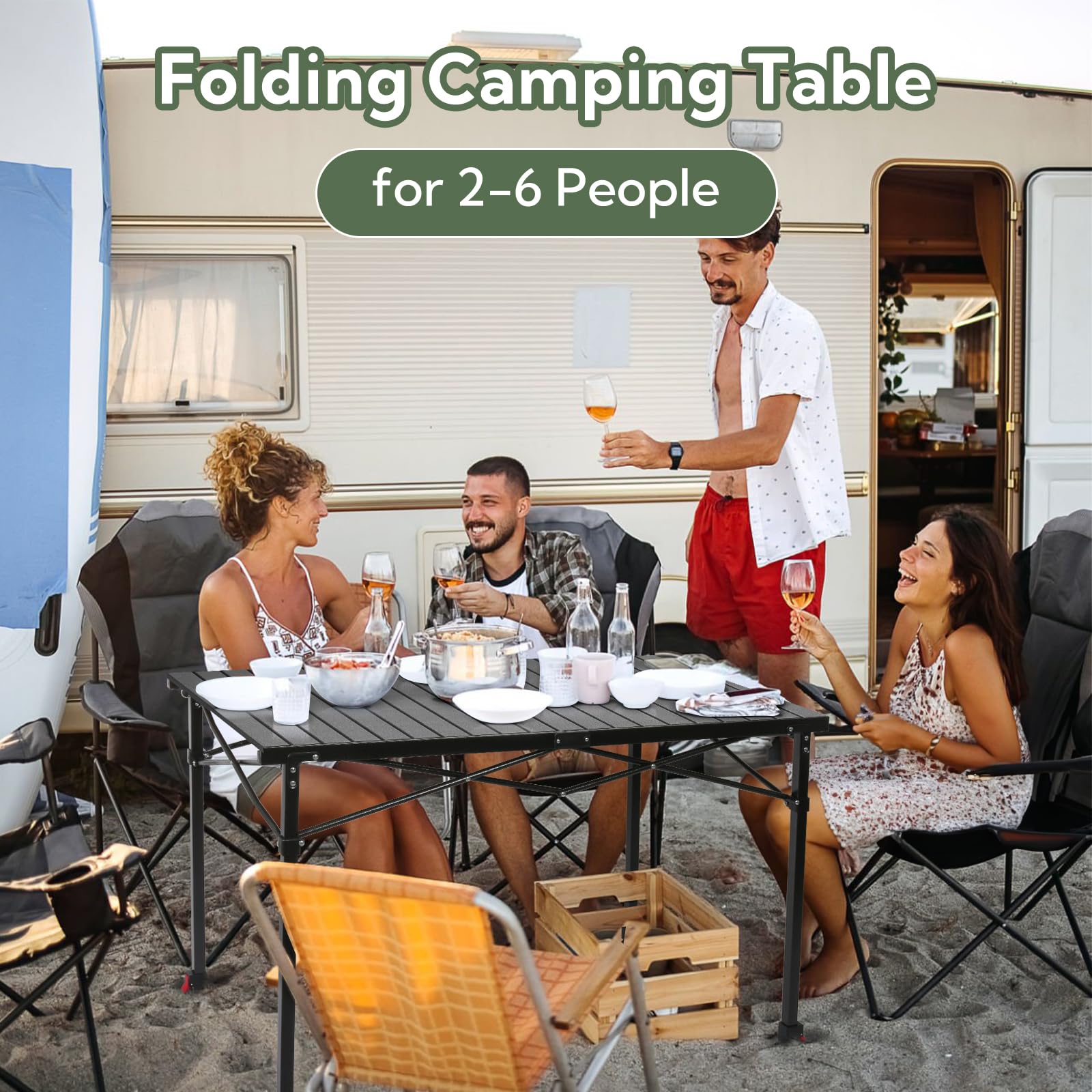 Adjustable Folding Camping Table for 2 to 6 People 220 lb Capacity