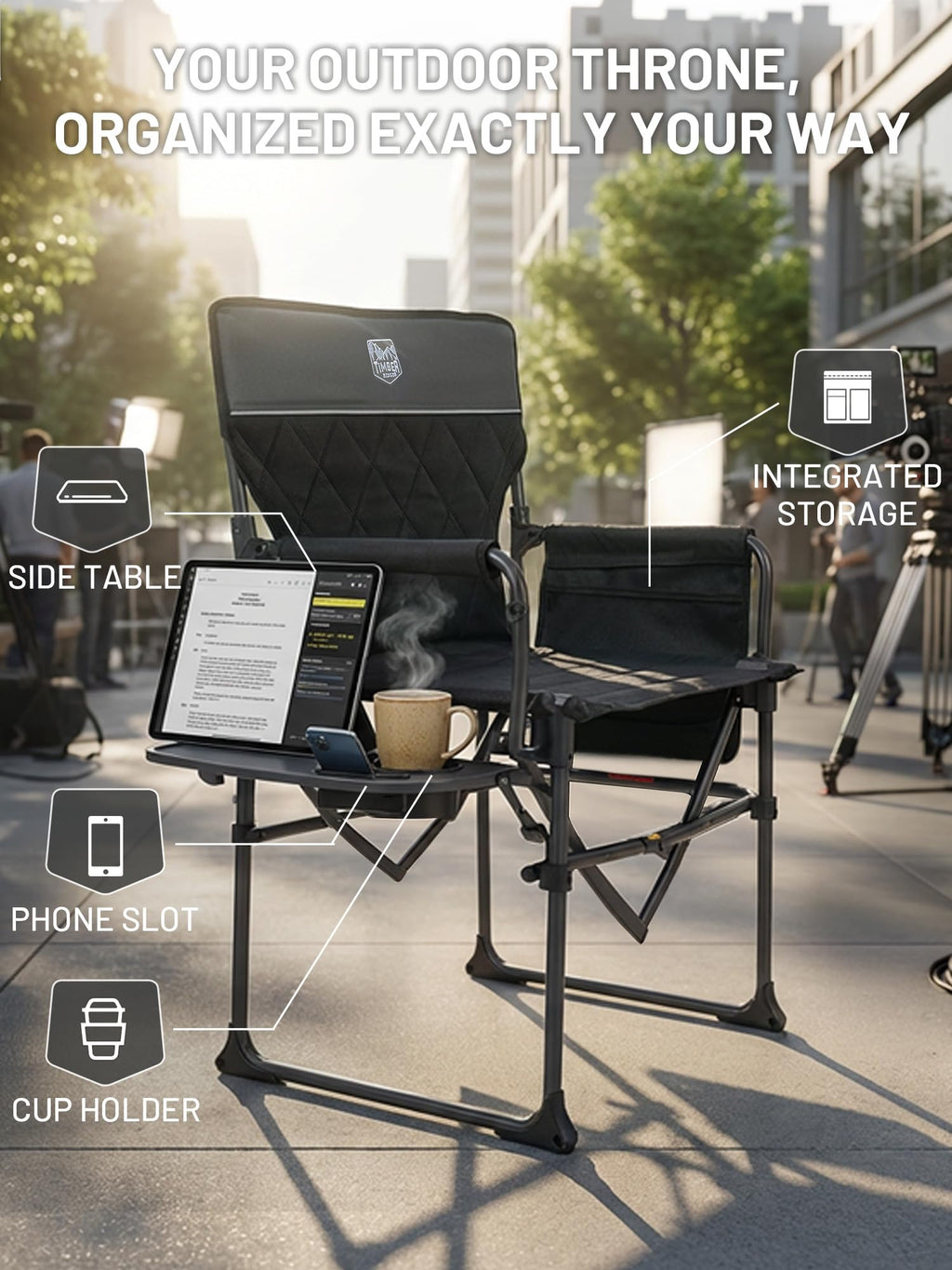 Heavy Duty Portable Camping Chair with Side Table and Pocket