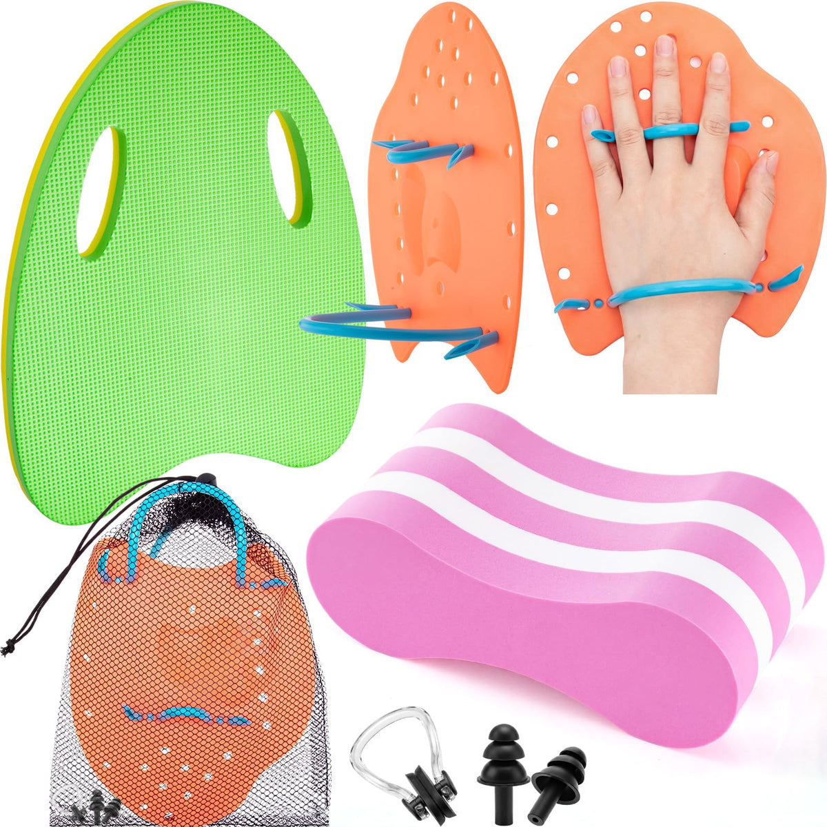 Swim Training Kit with Kickboard Paddles and Pull Buoy